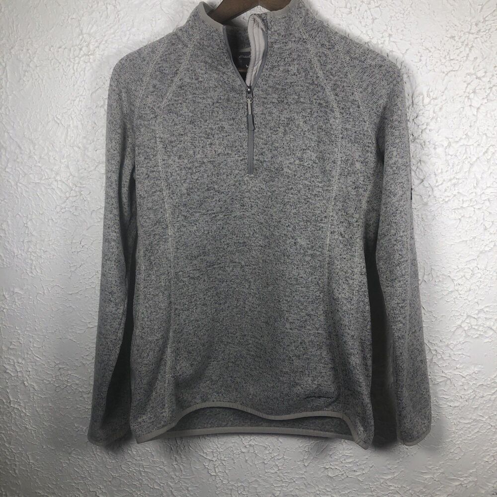 Eddie Bauer Radiator Fleece Womens Medium Gray half zip Mock Neck Henley Cozy